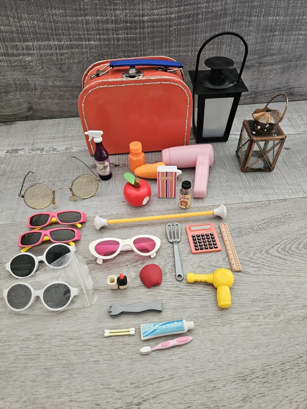 18" Girl Doll Accessories Set Food Suitcase Desk Sunglasses Bathroom Items +